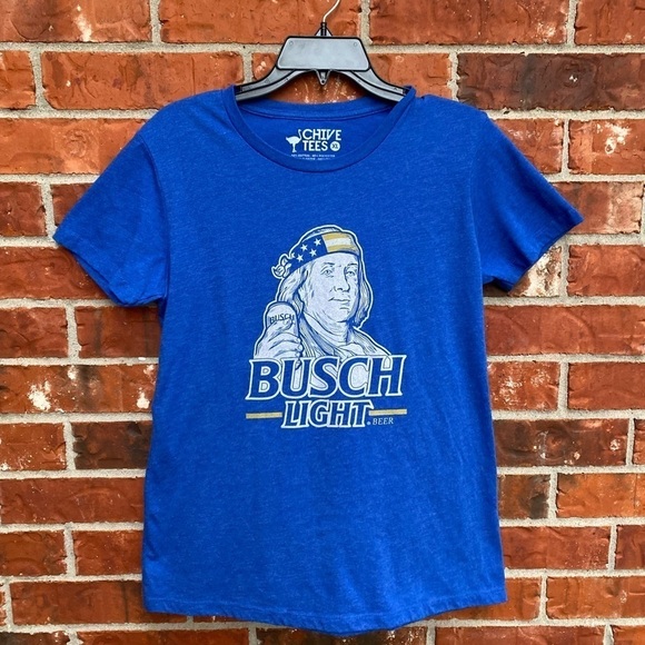 Busch Light Beer Benjamin Franklin Womens XL Blue Short Sleeve Tshirt Patrioitc - Picture 7 of 7
